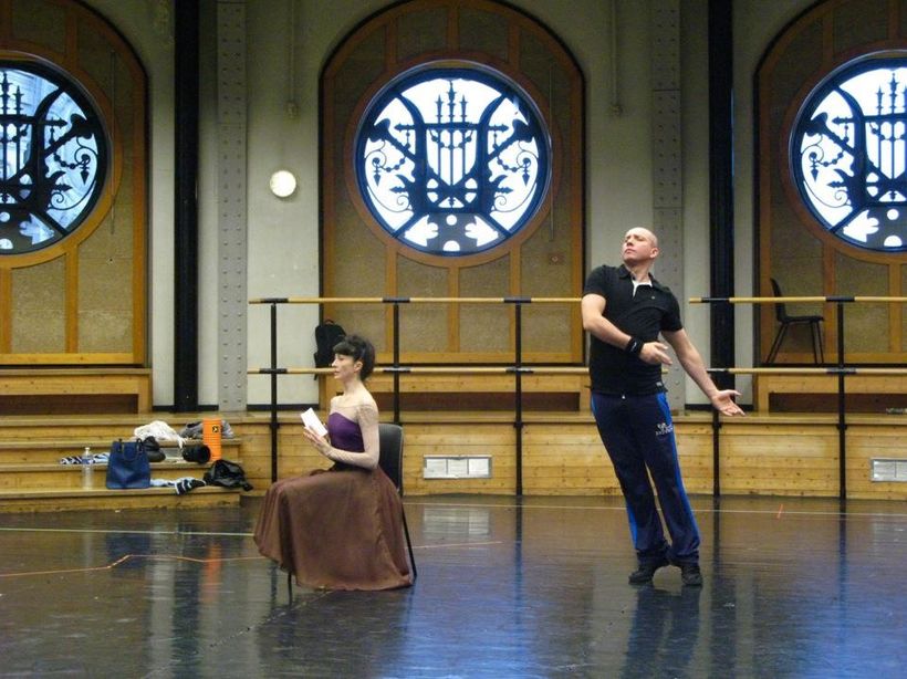 Foto ze zkoušky baletu Oněgin, Stanislav Fečo s Isabelle Ciaravolou, Pařížská opera
